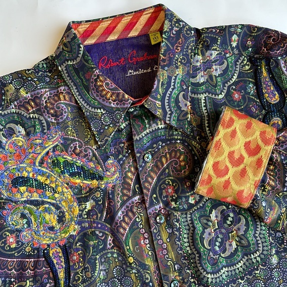 Robert Graham Limited Edition Green Embroidered Paisley Shirt Men’s Size 3XL‎